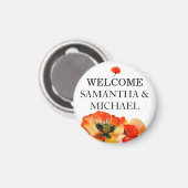 エレガントなポピー レッド フラワー モノグラム ウェディング マグネット (正面/裏面)