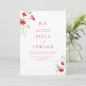 エレガントなポピー レッド モノグラム フラワー フォーマル ウェディング 招待状 (スタンド正面)