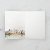 エレガントなポートランドオレゴン州スカイライン水彩結婚式 サンキューカード (内部)