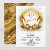 エレガントなマイルストーン デジタル ゴールド 40歳の誕生日 招待状 (正面/裏面)