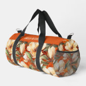 エレガントなマグノリアの花柄パターン オーダーメイド名前 ダッフルバッグ (右コーナー)