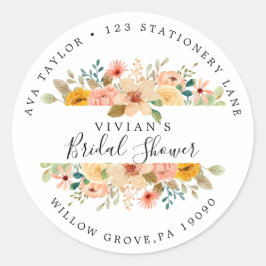 エレガントなマグノリア ブライダルシャワー 返信住所ラベル ラウンドシール