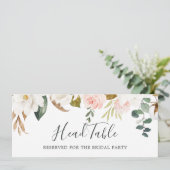 エレガントなマグノリア | 白い結婚式のヘッドテーブルサイン 招待状 (スタンド正面)