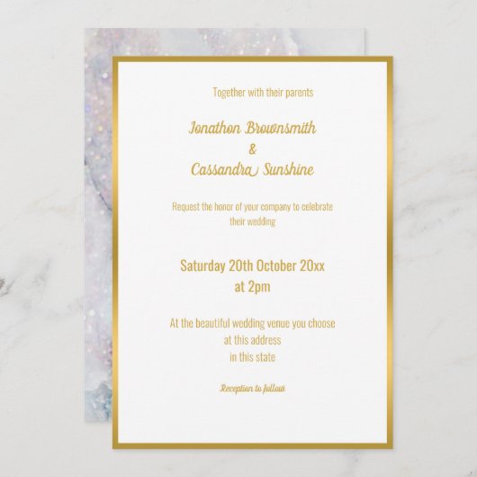 エレガントなマザーオブパール大理石のウェディング 招待状 (正面/裏面)