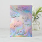 エレガントなマザーオブパール カラフルな Save the Date 招待状 (スタンド正面)