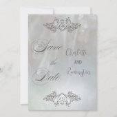 エレガントなマザーオブパール ライラック/グレー セーブ・ザ・デート 招待状 (正面)