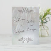 エレガントなマザーオブパール ライラック/グレー セーブ・ザ・デート 招待状 (スタンド正面)