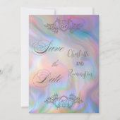 エレガントなマザー・オブ・パール カラフルな Save the Date 招待状 (正面)