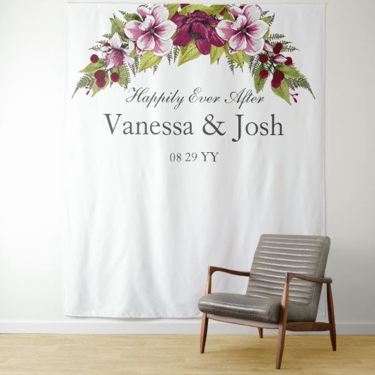 エレガントなマジェンタの白い花  緑の植物学 タペストリー (インサイチュ)