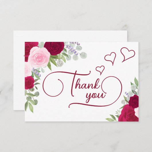 エレガントなマジェンタ&ピンクのボヘミアローズ ブライダルシャワー サンキューカード (正面/裏面)