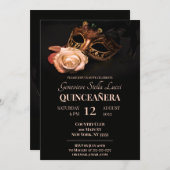 エレガントなマスカレードとローズパーティーの招待状 招待状 (正面/裏面)