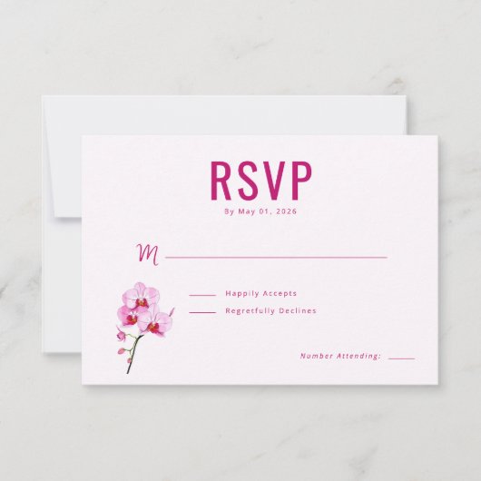 エレガントなマゼンタの蘭のRSVP 出欠カード (正面)