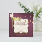 エレガントなマゼンタ&ゴールドの仮面パーティー招待状 招待状 (スタンド正面)