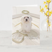 エレガントなマルタ犬の天使のクリスマスカード カード (黄色い花)