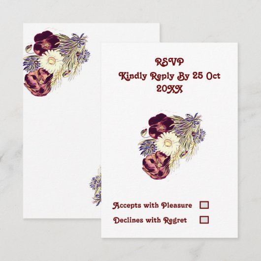 エレガントなマルバーの花の農村風ウェディング出欠確認カード (正面/裏面)