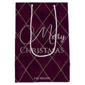 エレガントなマルーンアーガイル柄のクリスマス ミディアムペーパーバッグ (裏面)