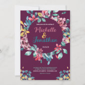 エレガントなマルーンカラーの水彩花のウェディング 招待状 (正面)