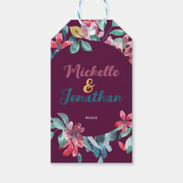 エレガントなマルーンカラーの水彩花 ギフトタグ