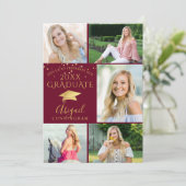 エレガントなマルーン バーガンディ ゴールド 5 フォト 卒業 招待状 (スタンド正面)