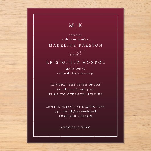 エレガントなマロンのフォーマル招待状 アクリル招待状 (正面)