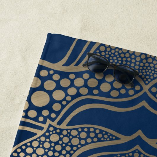 エレガントなマンダラアート ボヘミアングリーンとネイビーブルーのラグジュアリー ビーチタオル (インサイチュ)