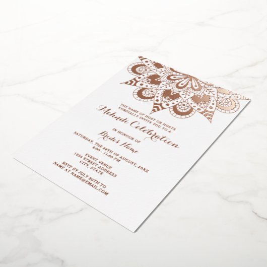 エレガントなマンダラメヘンディ リアル ローズゴールド 箔招待状 (回転した状態)