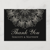 エレガントなマンダラ インド ヘンナ ボヘミアンチック ブラック サンクス インビテーションポストカード (正面)