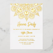 エレガントなマンダラ ヘンナ パーティー メヘンディ 本物のゴールド 箔招待状 (正面)