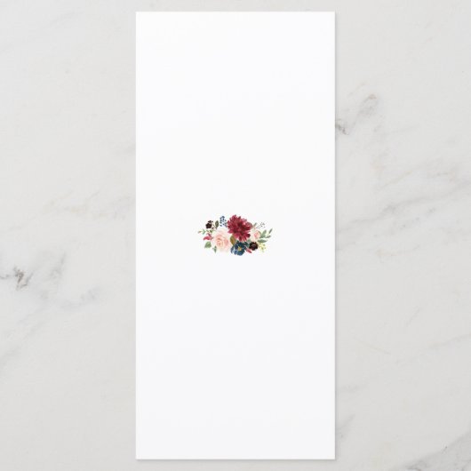 エレガントなマーブルのネイビーブルーの花の結婚式のメニュー メニュー (裏面)