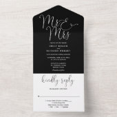 エレガントなミスター＆ミセス スクリプト ブラック＆ホワイト ウェディング オールインワン招待状 (内側)