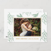エレガントなミストルティーグリーンとゴールドの写真クリスマス シーズンポストカード (正面/裏面)