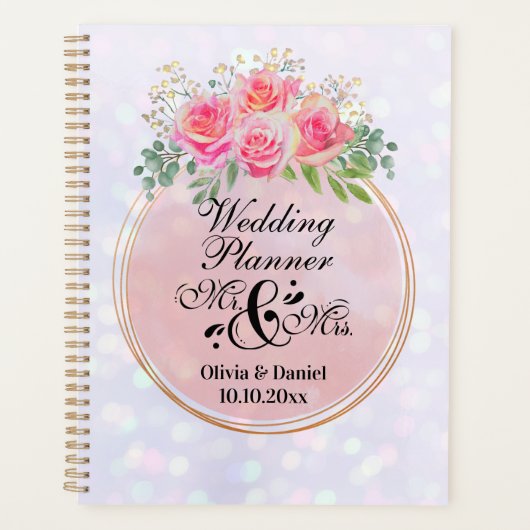 エレガントなミセス＆ミスターのピンクの花の結婚式 プランナー手帳 (正面)