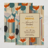 エレガントなミッドセンチュリーの花を飾ったブライズシャワーパーティー 招待状 (正面/裏面)