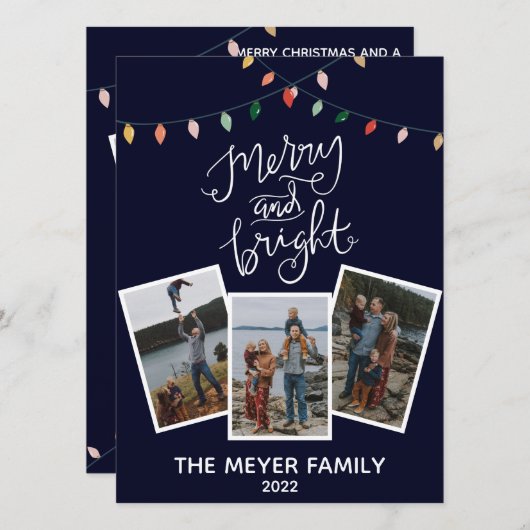 エレガントなミッドナイトブルー メリーでブライトなライト シーズンカード (正面/裏面)