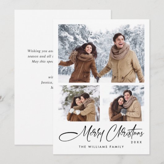 エレガントなミニマリストのクリスマスグリーティング 3 枚の写真 シーズンカード (正面/裏面)