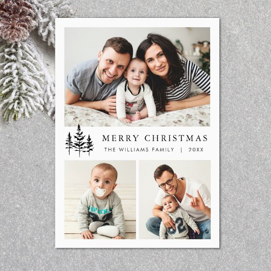 エレガントなミニマリストのクリスマスグリーティング 3 枚の写真 シーズンカード