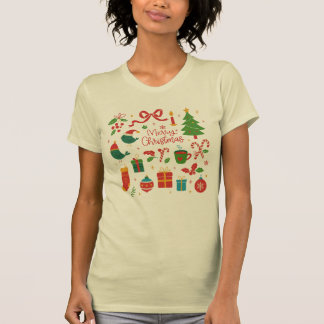 エレガントなミニマリストのクリスマス落書き 手描き Tシャツ
