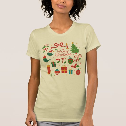 エレガントなミニマリストのクリスマス落書き 手描き Tシャツ (正面)