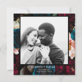 エレガントなミニマリストのブラックとフラワーのウェディング セーブザデート (正面)