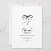 エレガントなミニマリストのブラックボウの誕生日 招待状 (正面)