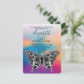 エレガントなミニマリストのモノクロ蝶とサンセット 招待状 (スタンド正面)