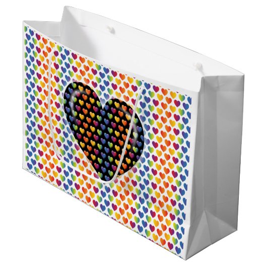 エレガントなミニマリストのレインボーハート ラージペーパーバッグ (正面アングル)