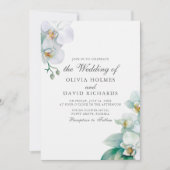 エレガントなミニマリストの白い蘭の写真 ウェディング 招待状 (正面)