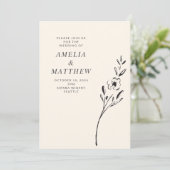 エレガントなミニマリストの花のドローイング in クリーム ウェディング 招待状 (スタンド正面)