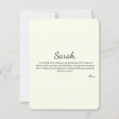 エレガントなミニマリストの赤いリボン付きブライズメイドへの提案 招待状 (裏面)