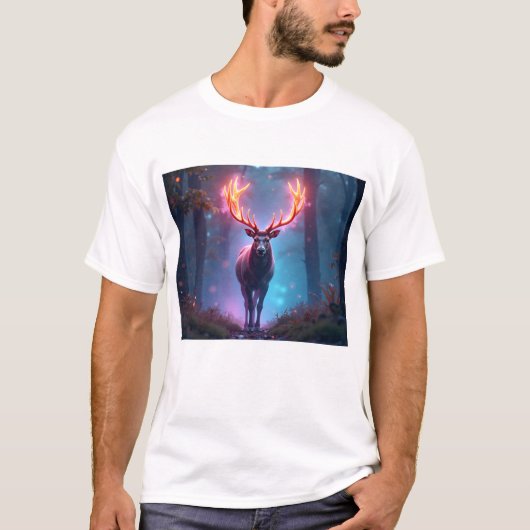 エレガントなミニマリストラインアートの鹿 Tシャツ (正面)