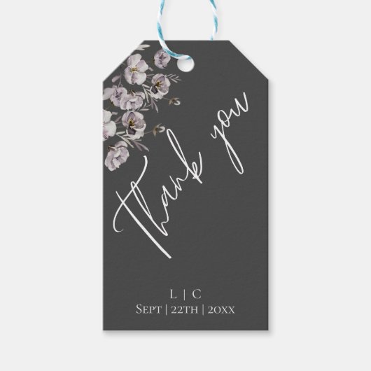 エレガントなミニマリスト ダークグレー、水彩画の感謝 ギフトタグ (正面)