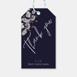 エレガントなミニマリスト ダークネイビー、水彩画の感謝 ギフトタグ