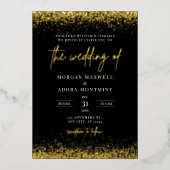 エレガントなミニマリスト ブラックとゴールドのウェディング 箔招待状 (正面)