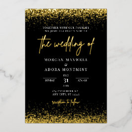 エレガントなミニマリスト ブラックとゴールドのウェディング 箔招待状